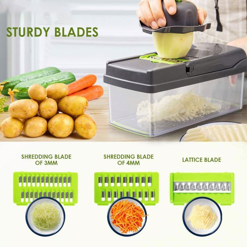 Manual Hand Kitchen Vegetable Chopper 12 in 1 Mandolin Slicer Dicer Cutter Machine Salad Potato Carrot Garlic Fruits