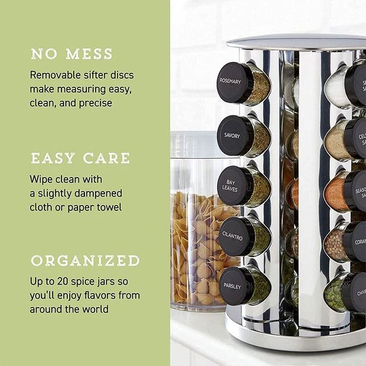 organizer cupboard shelves chrome spice rack turning cabinet kitchen jars rotating display free standing seasoning storage