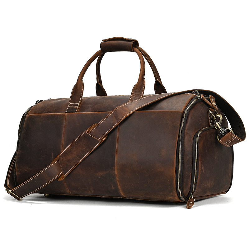 Genuine Leather Garment Bag Suit Bag Men Large Capacity Travel Bag Full Grain Cowhide Duffle With Shoe Compartment