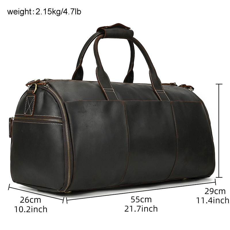 Genuine Leather Garment Bag Suit Bag Men Large Capacity Travel Bag Full Grain Cowhide Duffle With Shoe Compartment