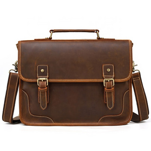 Men Crazy Horse Leather Business Bag Vintage Cowhide Business Bag 14 Inch Laptop Computer and Tablet Shoulder Bag