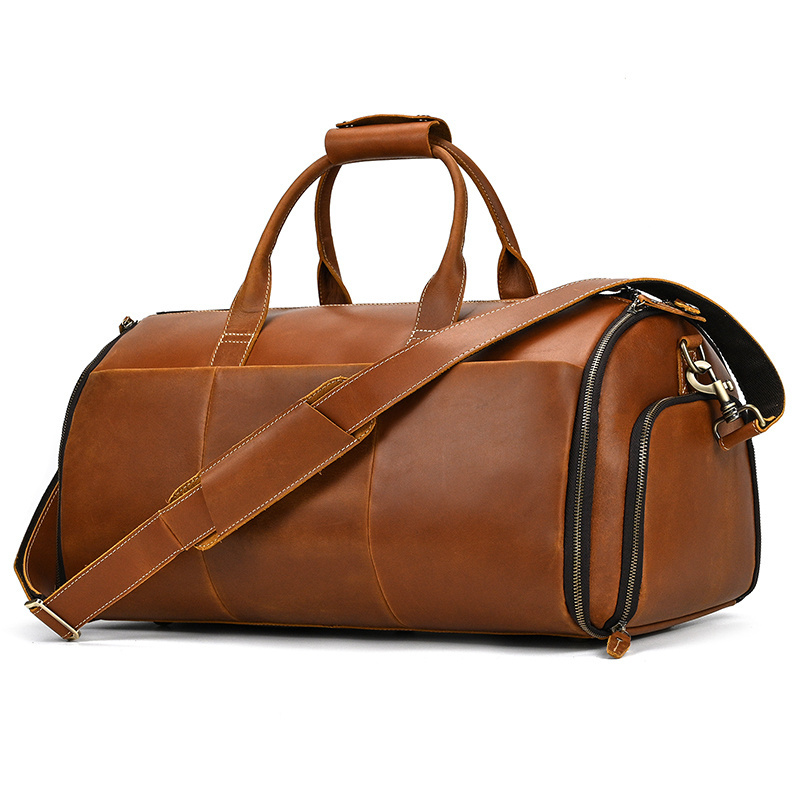 Genuine Leather Garment Bag Suit Bag Men Large Capacity Travel Bag Full Grain Cowhide Duffle With Shoe Compartment