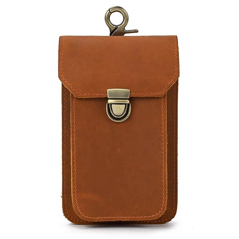 Men Top Quality Genuine Leather Belt Bag Small Waist Bag For Phone Small Phone Cigarette Case