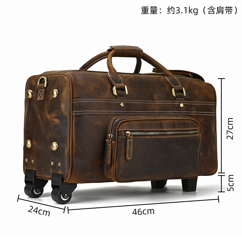 private label professional business duffle crazy horse men travel bag genuin leather travel bag with wheels for men