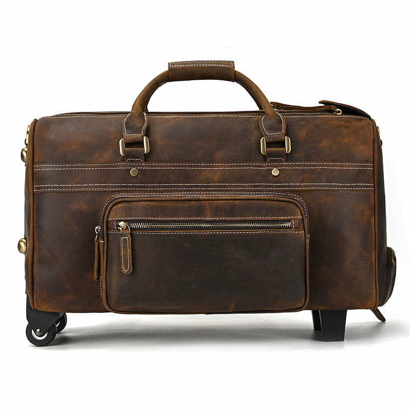 private label professional business duffle crazy horse men travel bag genuin leather travel bag with wheels for men