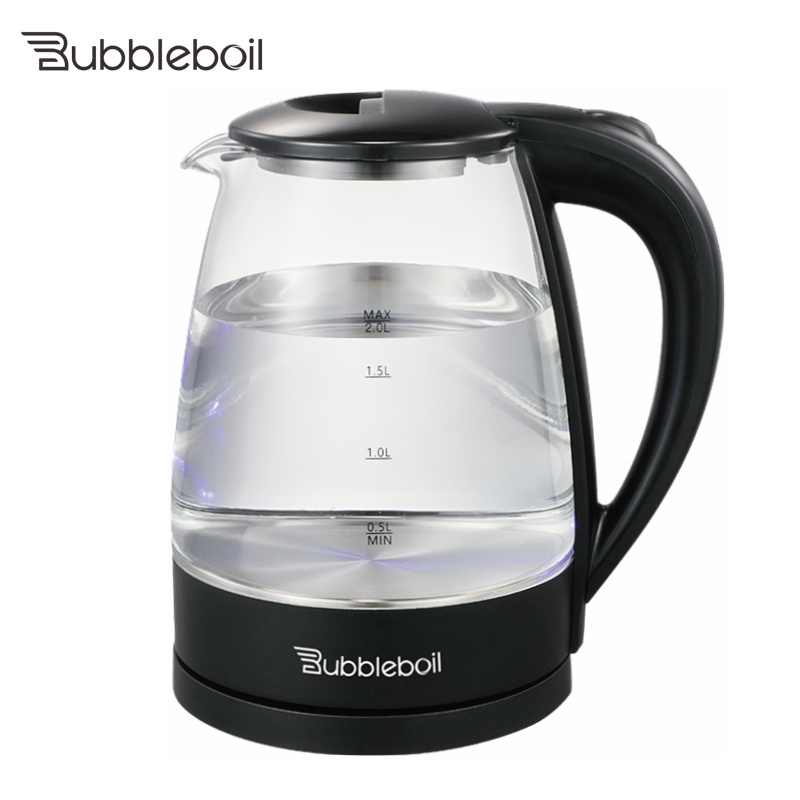 Bubbleboil Spot wholesale electric kettle with blue led light transparent glass teapot tea maker electric kettle tea