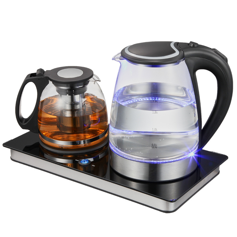 Factory direct price 1.2L+1.8L electric kettle glass Best Electric Kettle Tray Set tea maker machine