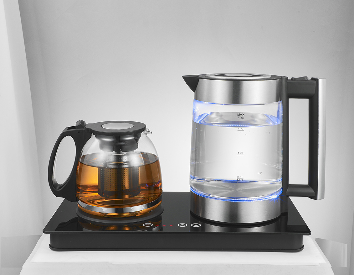 Popular tea brewing set glass electric kettle with touch screen keep warm function