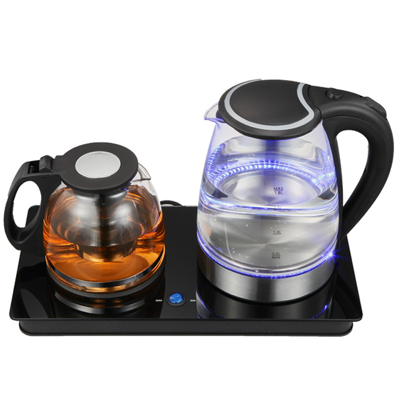 Factory direct price 1.2L+1.8L electric kettle glass Best Electric Kettle Tray Set tea maker machine