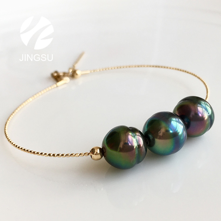 natural color tahitian pearl bracelet with 18K yellow gold women fashionable design