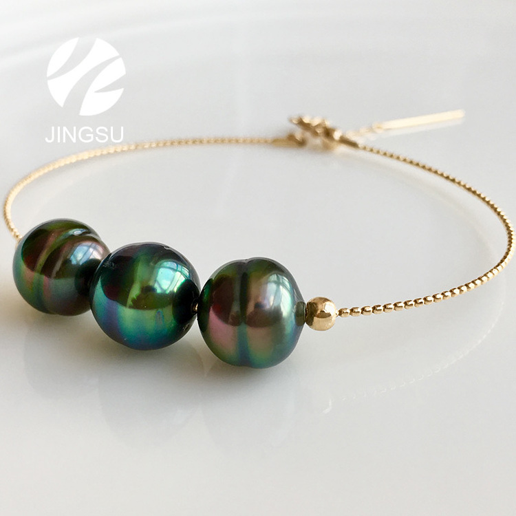 natural color tahitian pearl bracelet with 18K yellow gold women fashionable design