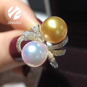 New design 18K gold wedding Japanese akoya cultured pearl mix natural golden color south sea ring for women gift diamond party