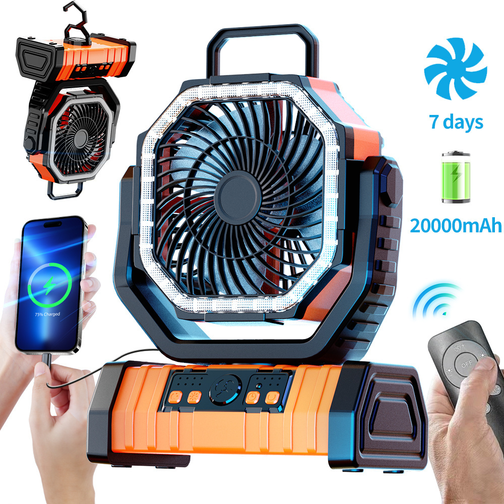 Best-sell 20000mAh Solar Portable Outdoor Automatic Rotation Led Lithium Battery Rechargeable Camping Fan Light Outdoor Fan