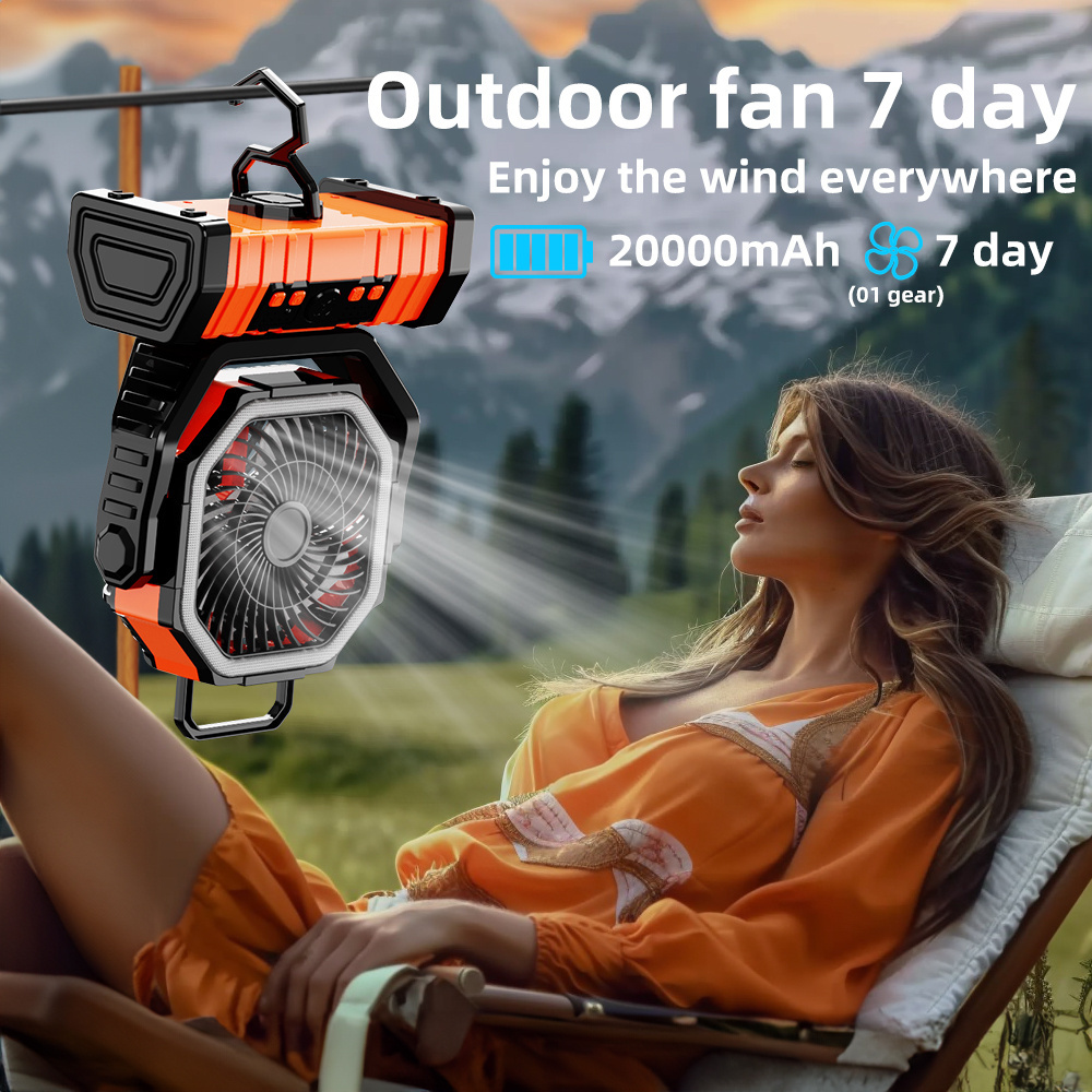 Outdoor Portable 20000mAh Electric Battery Powered Led Camping Fan With Light And Remote Outdoors With Power Bank Function Fans