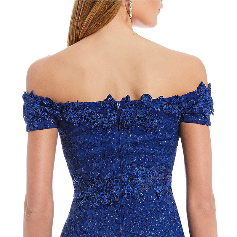 wome wear Off-The-Shoulder Glitter Lace AppliquedCap sleeves Illusion waist with applique Applique at the neck Dress partyDress