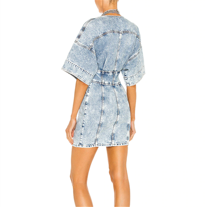 acid wash wholesale short sleeve denim mini party a-line dress party summer night out  dresses