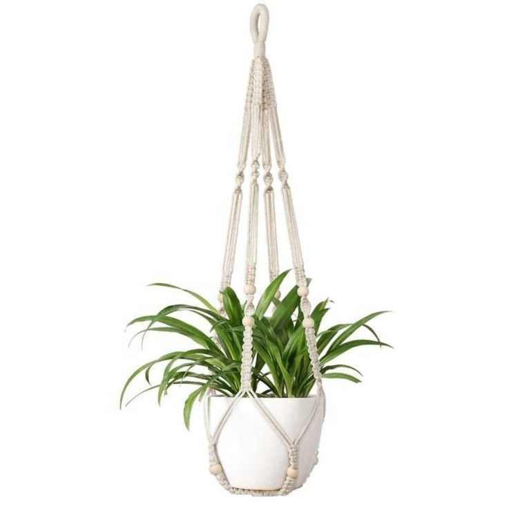 Macrame Plant Hangers Indoor Hanging Planter Basket with Wood Beads Flower Pot Holder Cotton Rope No Tassels Home Decor, 89cm