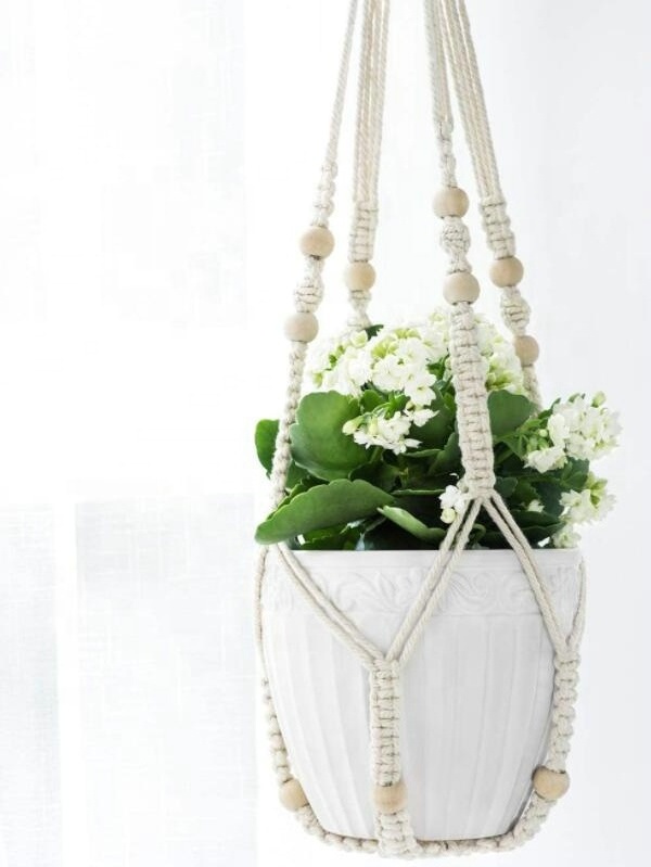 Macrame Plant Hangers Indoor Hanging Planter Basket with Wood Beads Flower Pot Holder Cotton Rope No Tassels Home Decor, 89cm