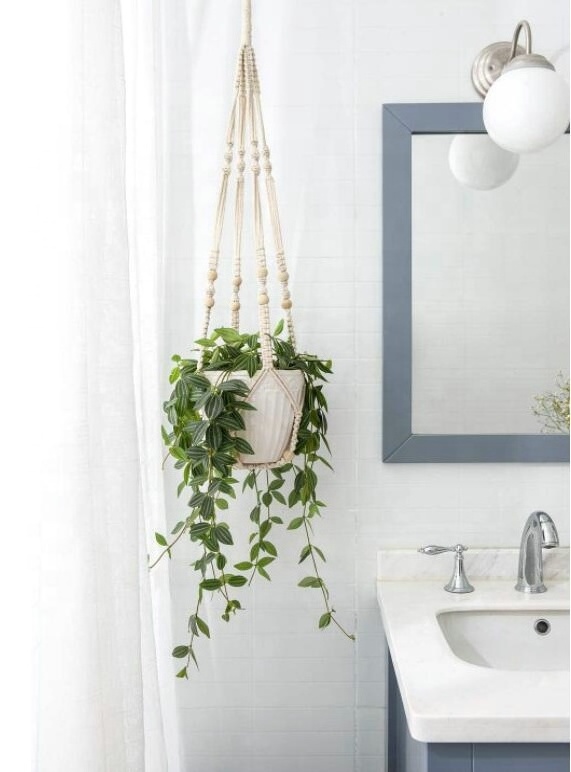 Macrame Plant Hangers Indoor Hanging Planter Basket with Wood Beads Flower Pot Holder Cotton Rope No Tassels Home Decor, 89cm