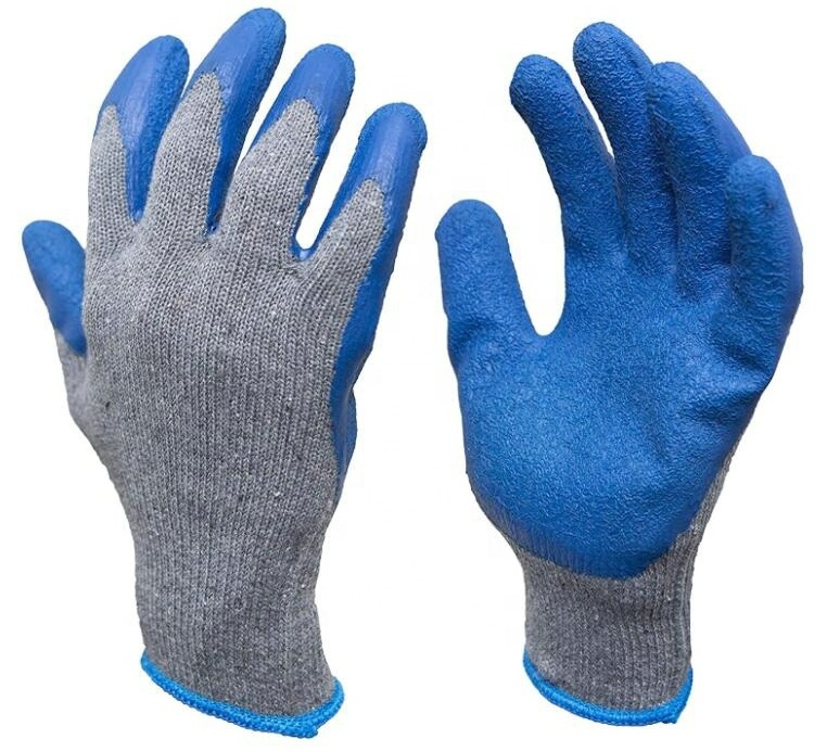 Hot Sale 12 Pairs Large Rubber Latex Double Coated Work Gloves for Construction gardening gloves heavy duty Cotton Blend Blue