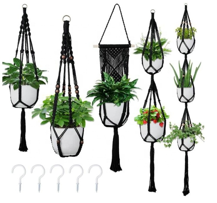 Hot Sale Macrame Plant Hangers - 4 Pack In Different Designs Handmade Indoor Wall Hanging Planter Plant Holder Modern Boho