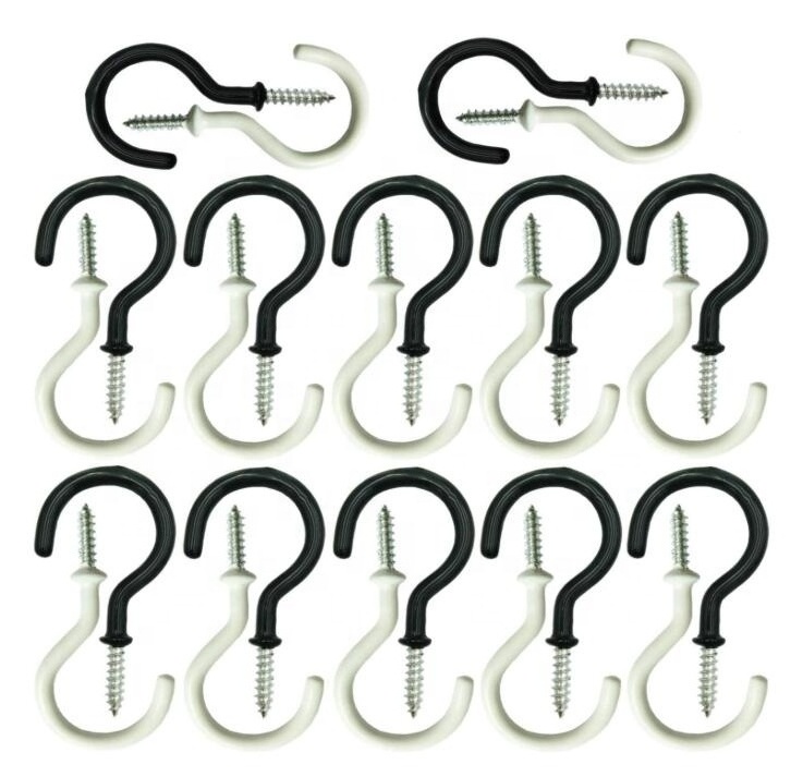 Hanging Hangers Ceiling Hooks,Vinyl Coated Screw-in Wall Hooks,Plant ,Kitchen,Cup ,Light Hooks Great [(50 Pcs black) 1-1/4