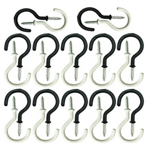 Hanging Hangers Ceiling Hooks,Vinyl Coated Screw-in Wall Hooks,Plant ,Kitchen,Cup ,Light Hooks Great [(50 Pcs black) 1-1/4"]