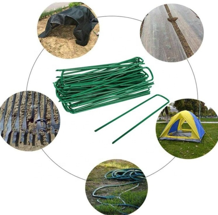 Green Garden 6Inch Pegs Pins Ground Stakes Staples Spikes U Shaped Landscape Securing Nail Pin Lawn Fabric Netting Matting