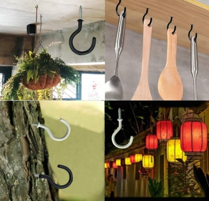 Hanging Hangers Ceiling Hooks,Vinyl Coated Screw-in Wall Hooks,Plant ,Kitchen,Cup ,Light Hooks Great [(50 Pcs black) 1-1/4