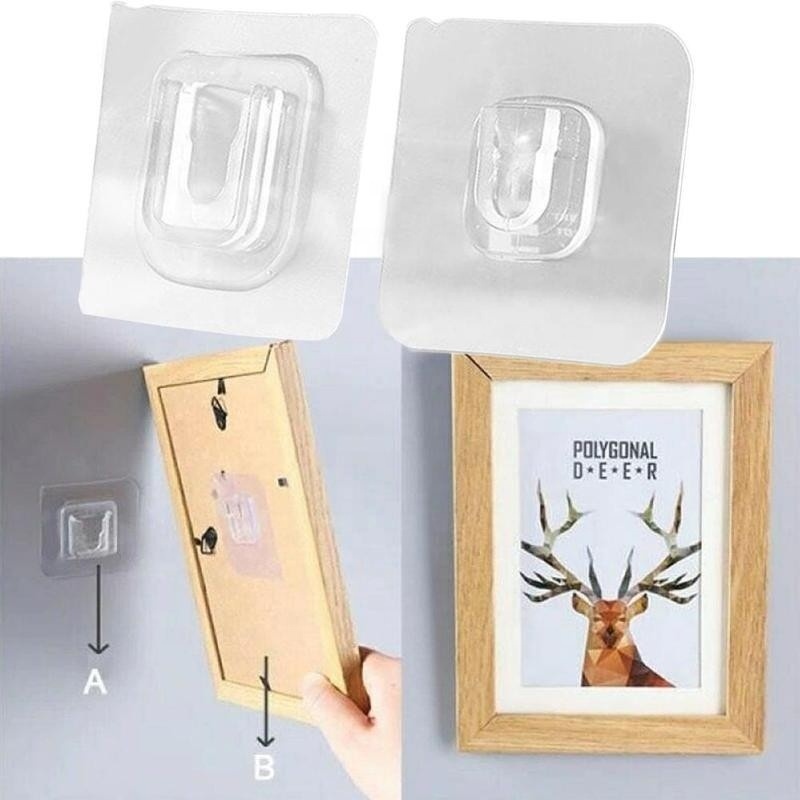 Waterproof Removable Double-Sided Adhesive Plastic Solid Transparent Wall Hanger Mounted Sticky Hanging Hook