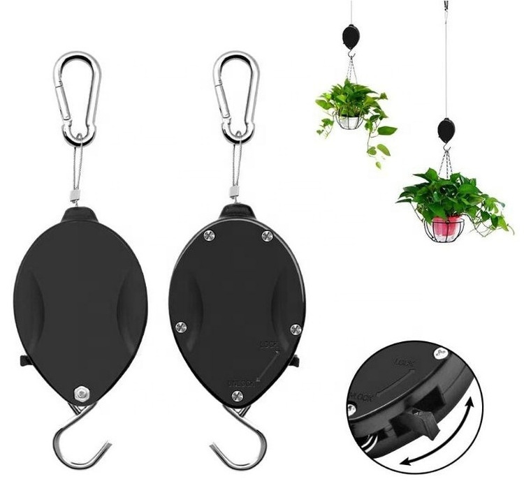 Garden Retractable Plant Pulley Adjustable Plant Hanger Hook with Locking Mechanism for Hanging Plants Raise in Different Height