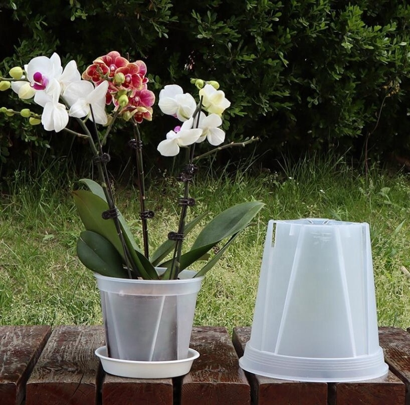 Factory Direct 1 2 3 5 7 Gallon Pot Thick Plastic Clear Transparent Phalaenopsis Orchid Breath Slit Garden Plant Pot Nursery Pot