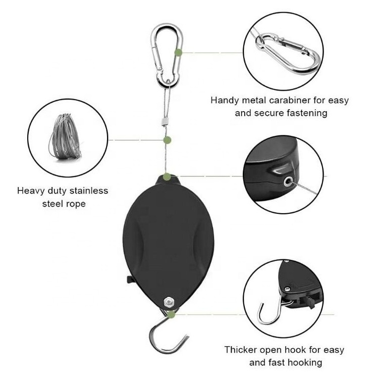 Garden Retractable Plant Pulley Adjustable Plant Hanger Hook with Locking Mechanism for Hanging Plants Raise in Different Height