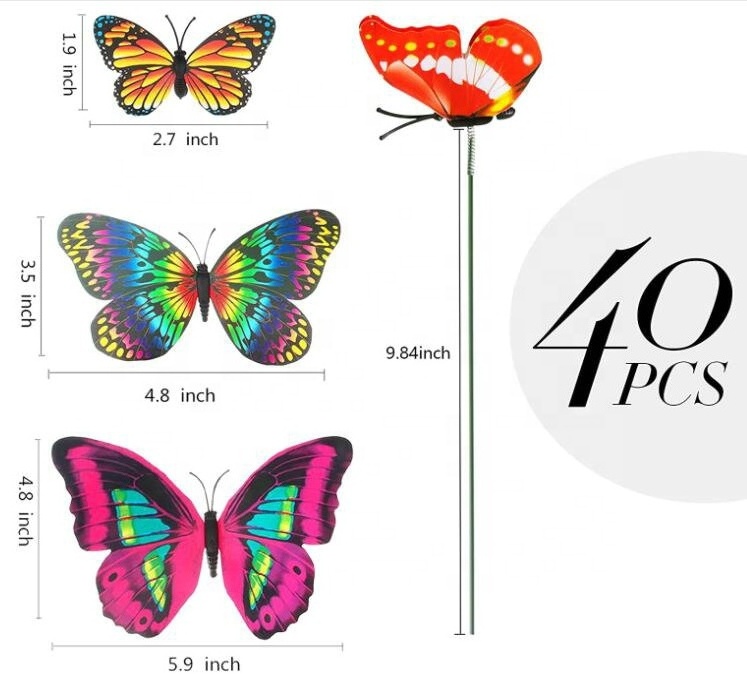 Hot Sale Garden Waterproof 3D Butterfly Stake Ornaments Patio Decor Party Floral Supplies Stake Decorative Butterflies Christmas