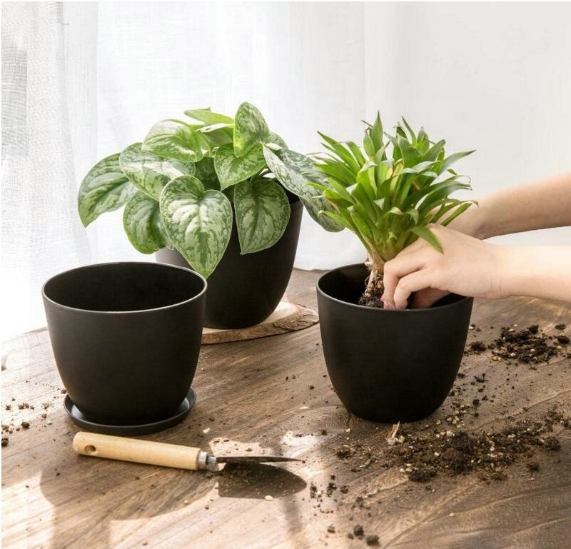 6.5Inch Plastic Planters Decorative Gardening Pot with Drainage Saucer All House Plants Flowers Herbs Foliage Plant Seed Nursery