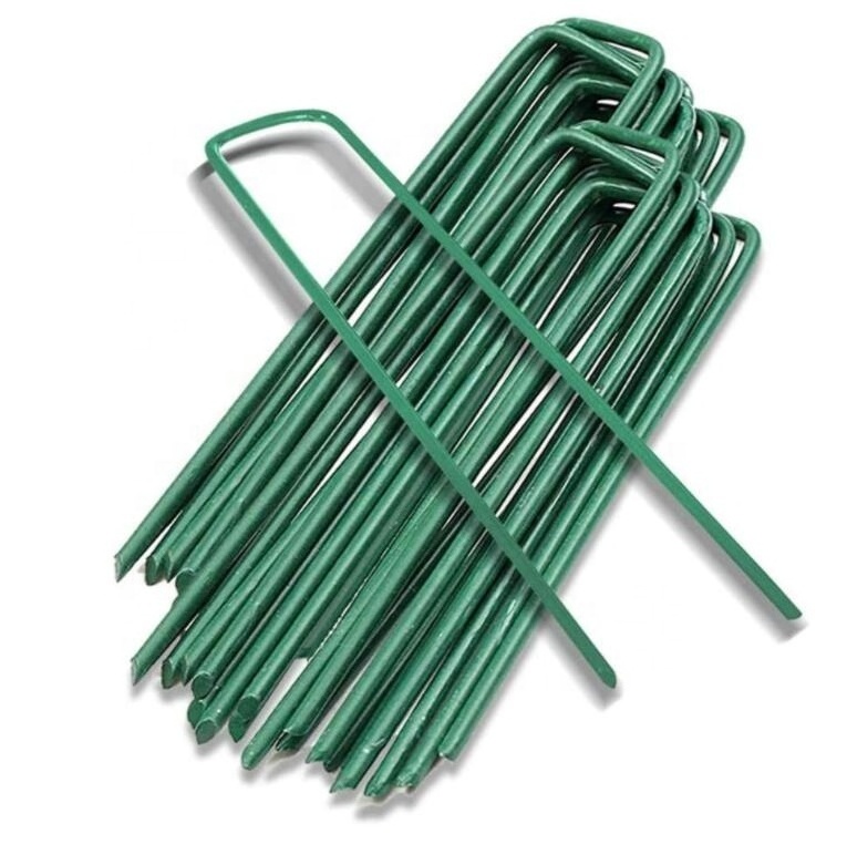 Green Garden 6Inch Pegs Pins Ground Stakes Staples Spikes U Shaped Landscape Securing Nail Pin Lawn Fabric Netting Matting