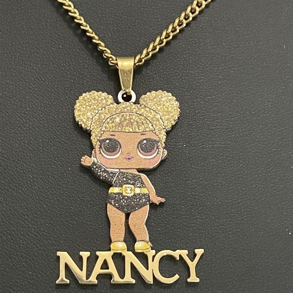 Colourful Stainless Steel Custom Name Kids Cartoon Character Necklaces Personalized Custom Necklace Jewelry