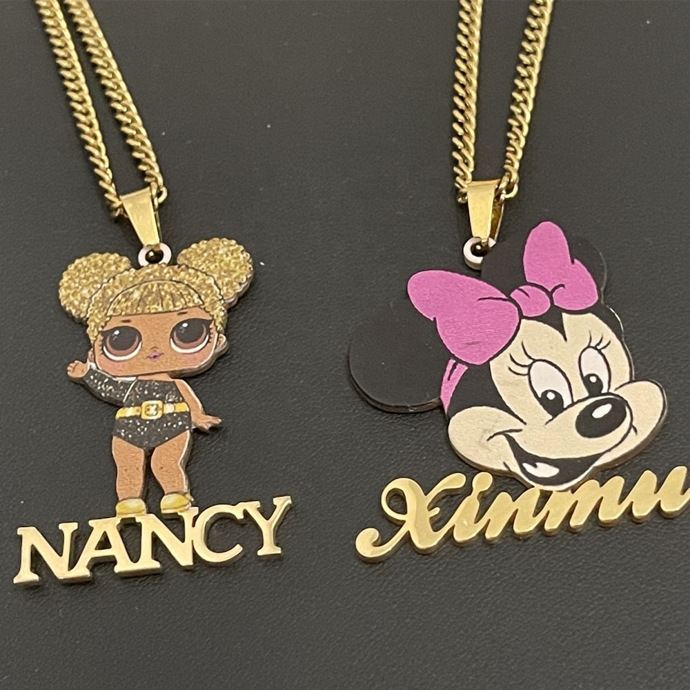 Colourful Stainless Steel Custom Name Kids Cartoon Character Necklaces Personalized Custom Necklace Jewelry