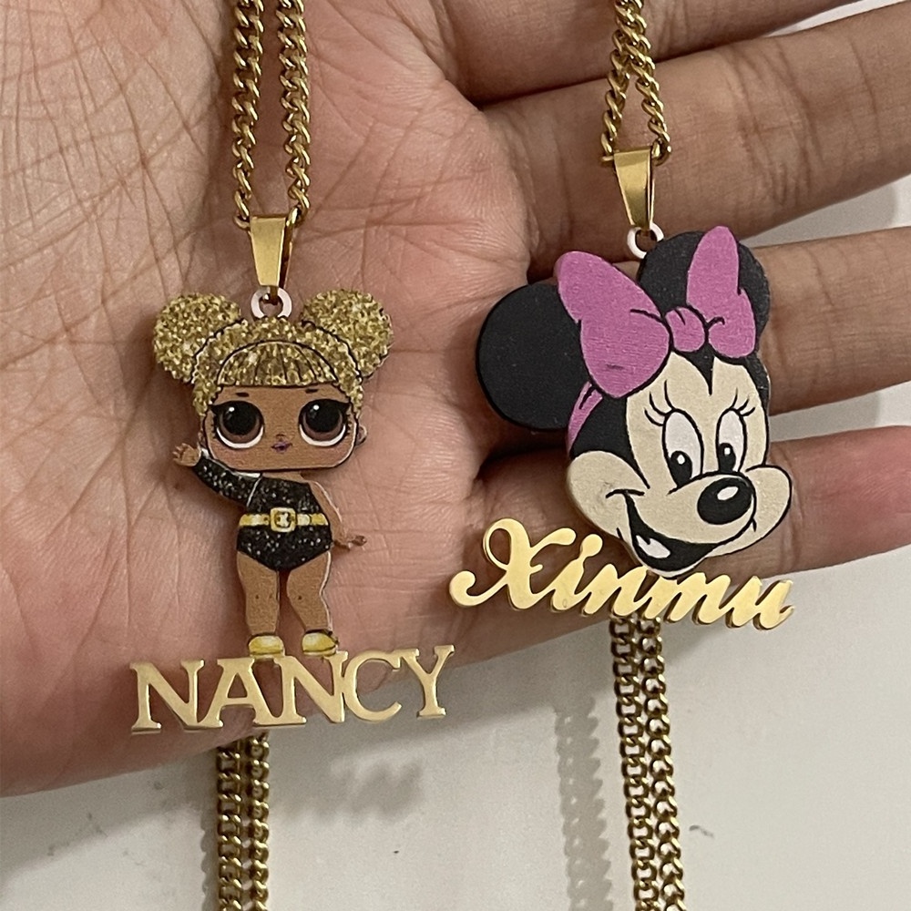 Colourful Stainless Steel Custom Name Kids Cartoon Character Necklaces Personalized Custom Necklace Jewelry