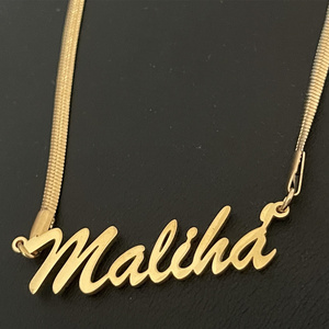 Stainless Steel Necklace Custom Name with Snake Chains Personalized Nameplate Pendant