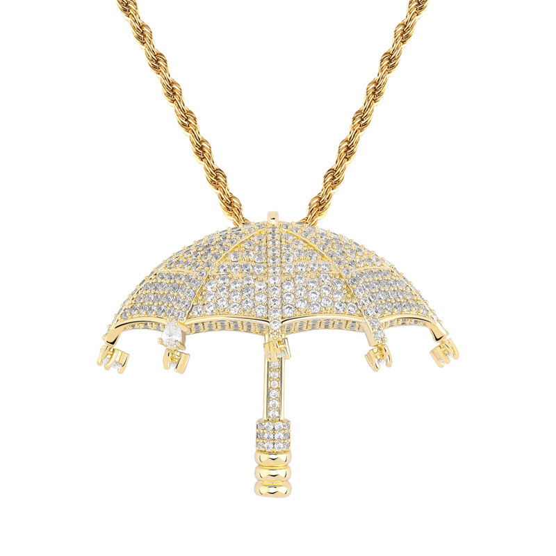 Hiphop Jewelry Full Zircon Paved Fashion Bling Umbrella Necklace