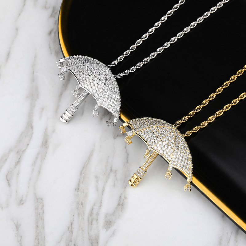 Hiphop Jewelry Full Zircon Paved Fashion Bling Umbrella Necklace