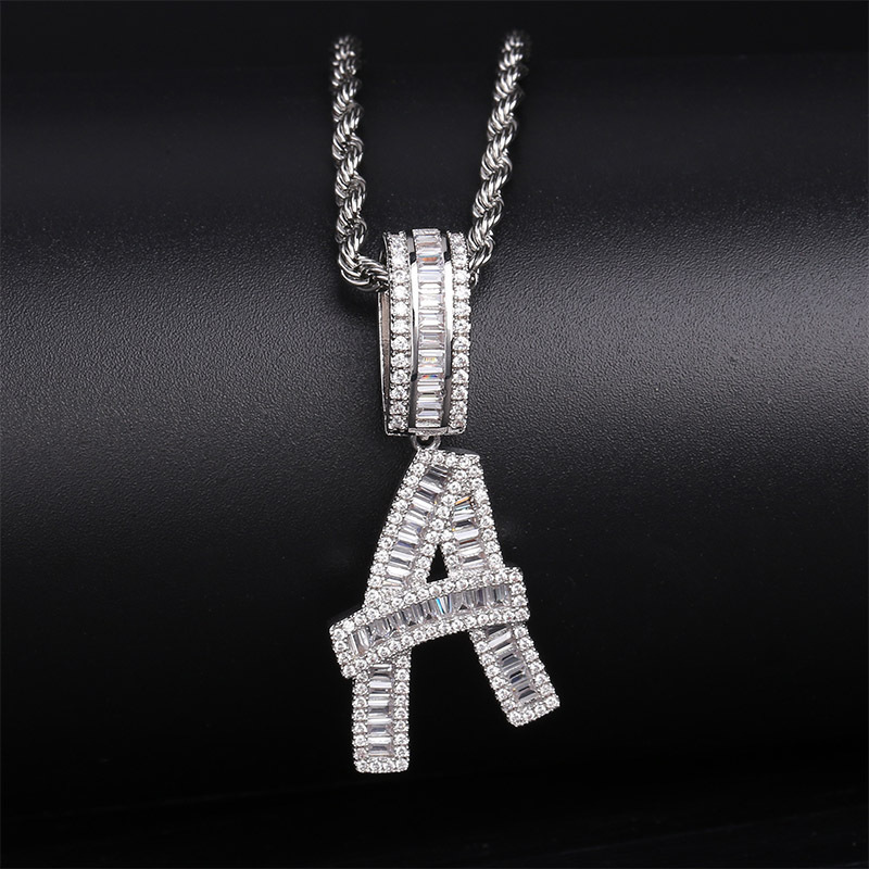 Big Size Iced Out Alphabet Letters Diamond Pendent Necklace