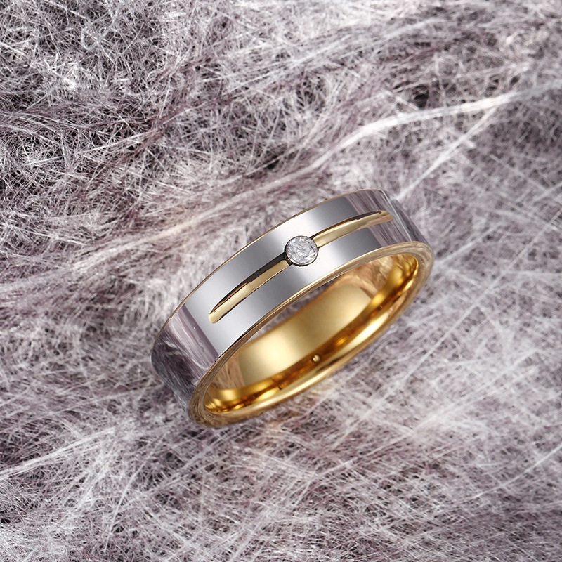 Lover Jewelry Gold Tungsten Steel Inlaid Zircon Diamond Couple Ring