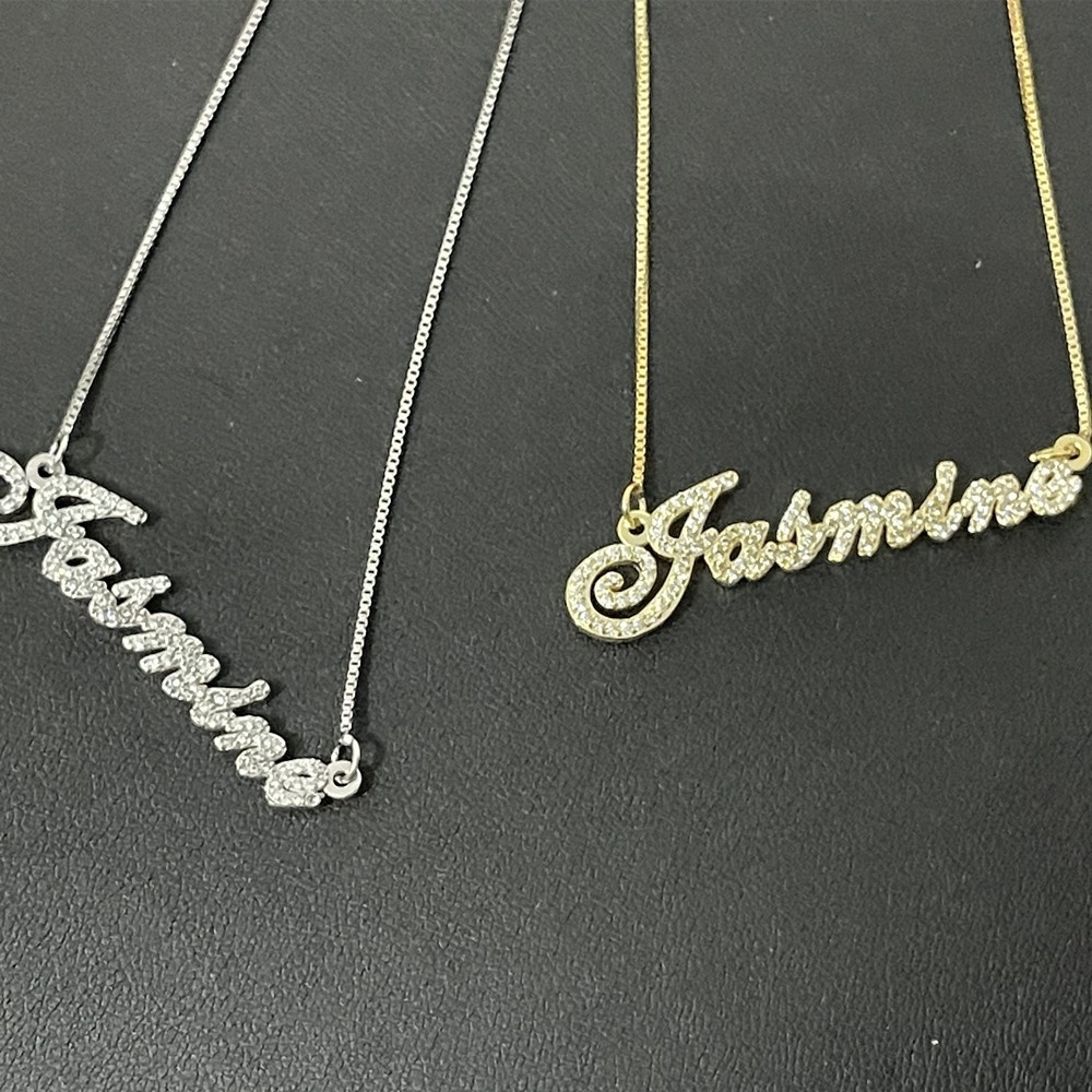 Cheap Sterling Silver Name Necklace 100% 925 Silver Customize Name Pendant Full CZ Bling S925 Nameplate Necklace