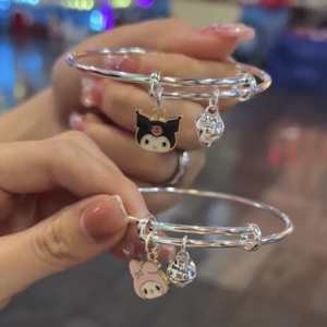 Sanrio Fashion Cute Cartoon Kuromi Cinnamoroll Melody Bracelets for Women Girls Bell Pendant Bangle Bestie Gifts Jewelry