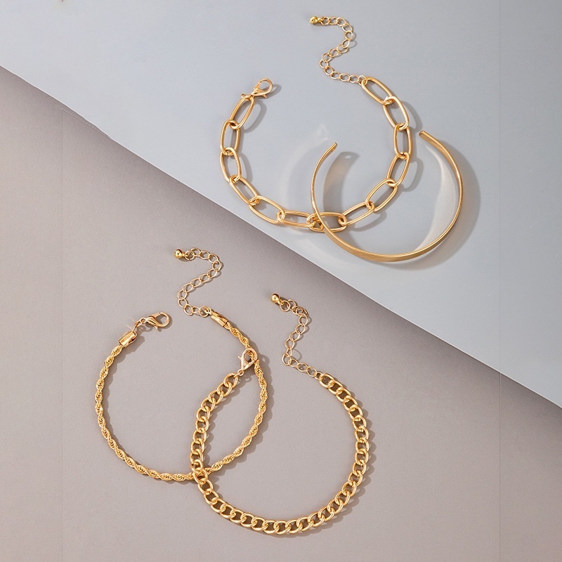 4pcs/set Simple Personality Thin Twisted Chain Gold Bracelet for Women Girl Open Cuff Bangle Gift Jewelry Accessories