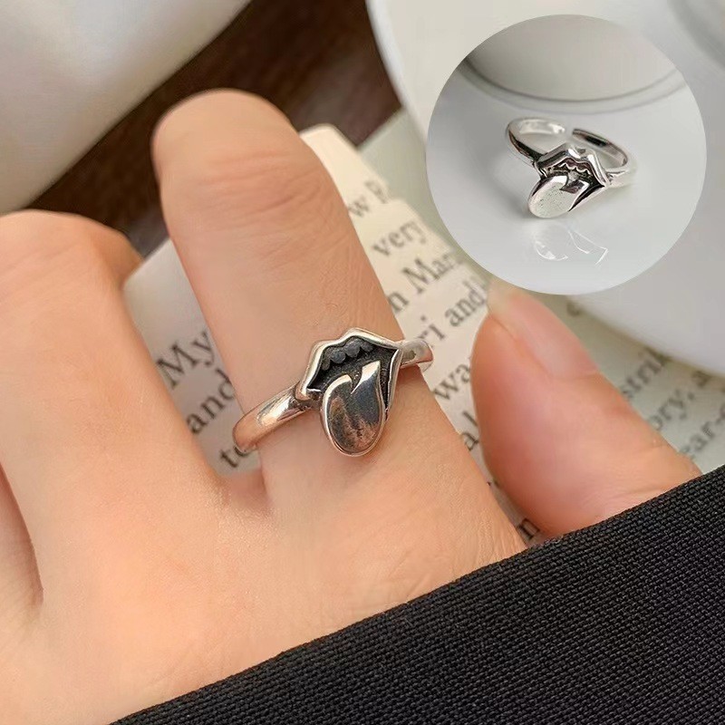 Unique Interesting Tongue Opening Ring for Men Women Hip-hop Funny Spitting Out Tongue Index Finger Rings Jewelry