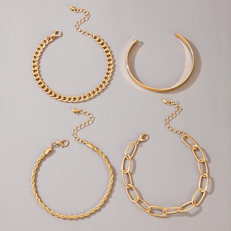 4pcs/set Simple Personality Thin Twisted Chain Gold Bracelet for Women Girl Open Cuff Bangle Gift Jewelry Accessories