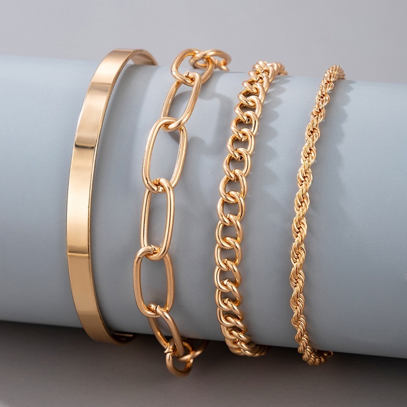 4pcs/set Simple Personality Thin Twisted Chain Gold Bracelet for Women Girl Open Cuff Bangle Gift Jewelry Accessories